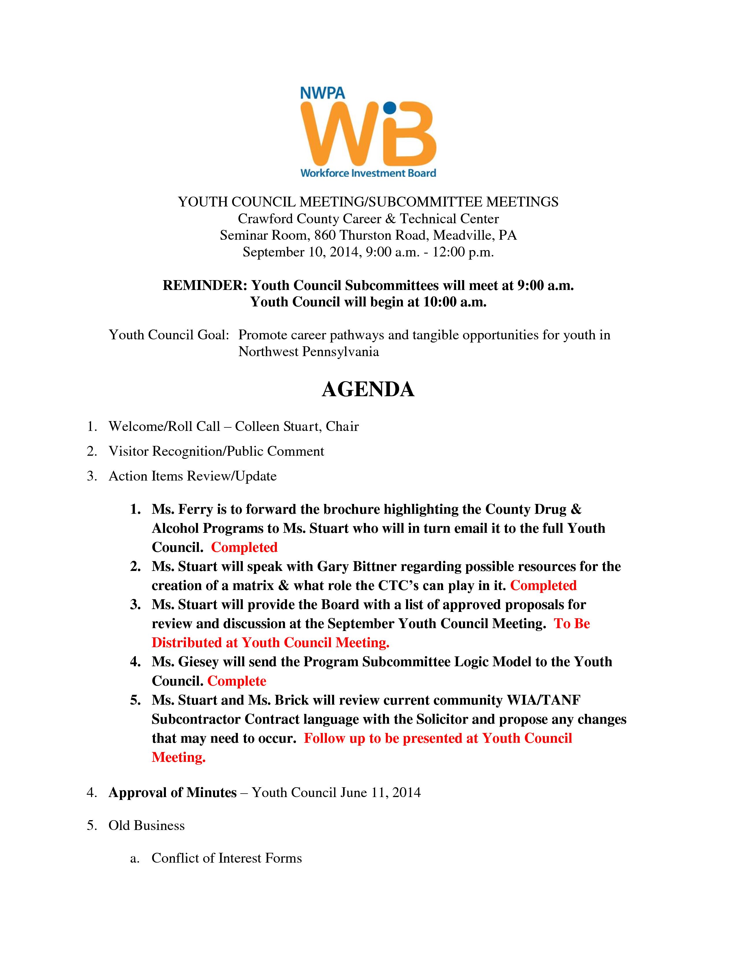 Youth Council Agenda 09-10-14